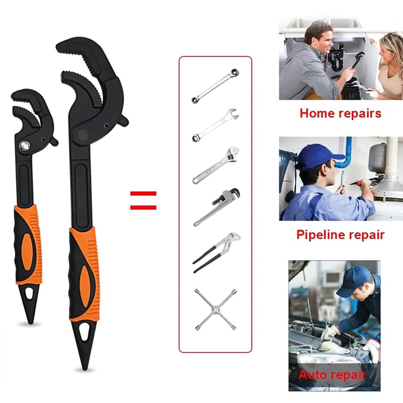 2pcs Multi-function Magic Wrench Self-Adjusting Spanner Power Grip Pipe Wrench gallery