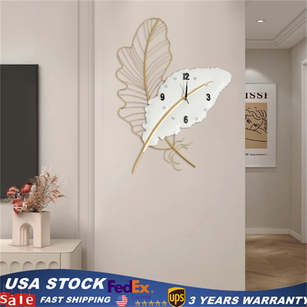 Extra Large Outdoor Garden Wall Clock Hanging Feather-shaped Wall Clock 21*30in gallery