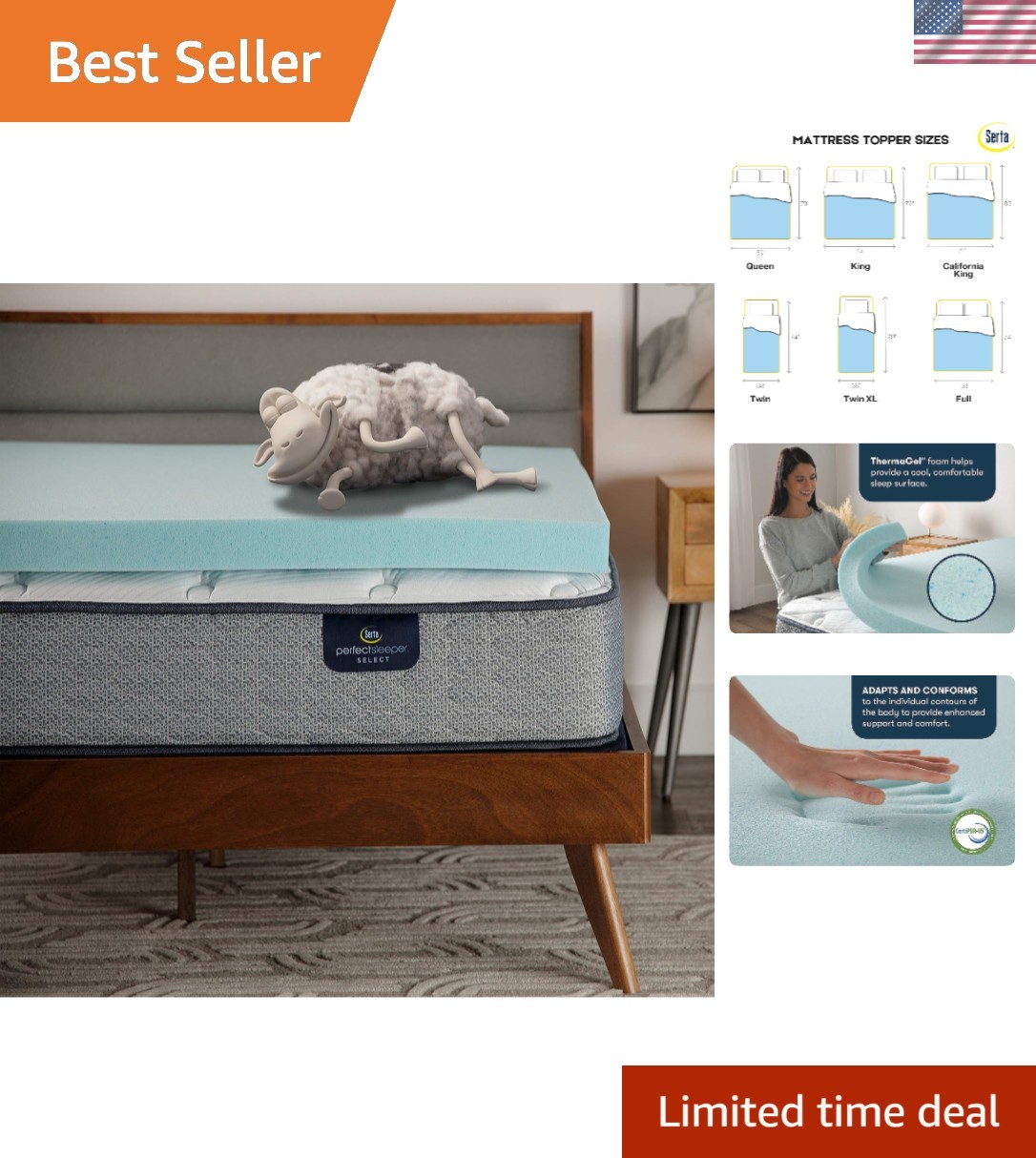 ThermaGel Cooling, Pressure-Relieving Memory Foam Mattress Topper, 3 Inch, Qu... gallery