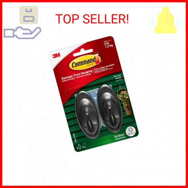 Command Outdoor Terrace Hooks, 2 Hooks and 4 Command Strips, Damage-Free Hanging gallery