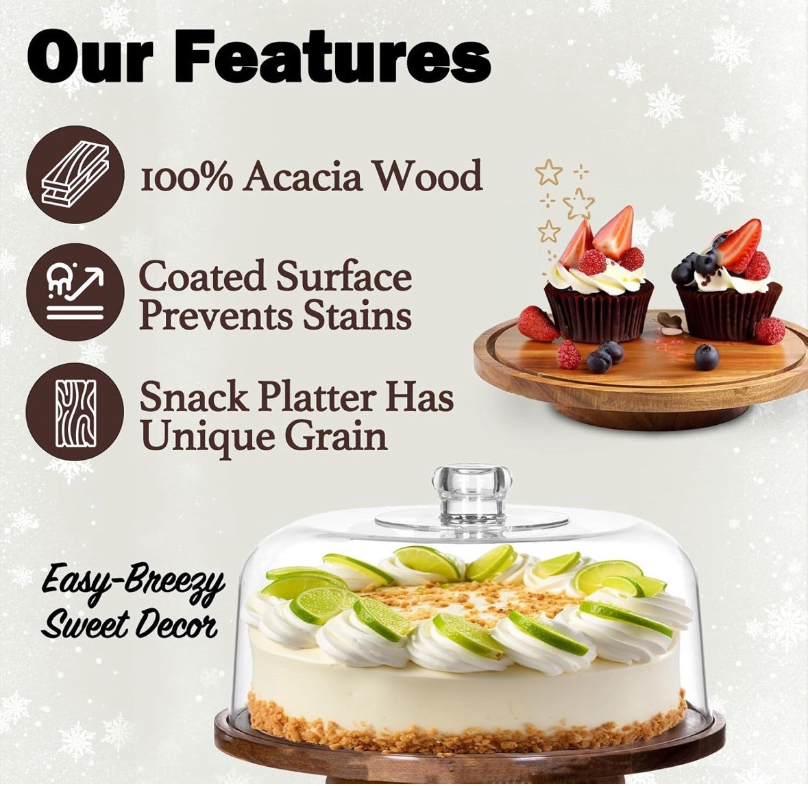 10" Rotating Cake Stand with Acrylic Dome Lid - 360 Degree Acacia Wood Spinni... gallery