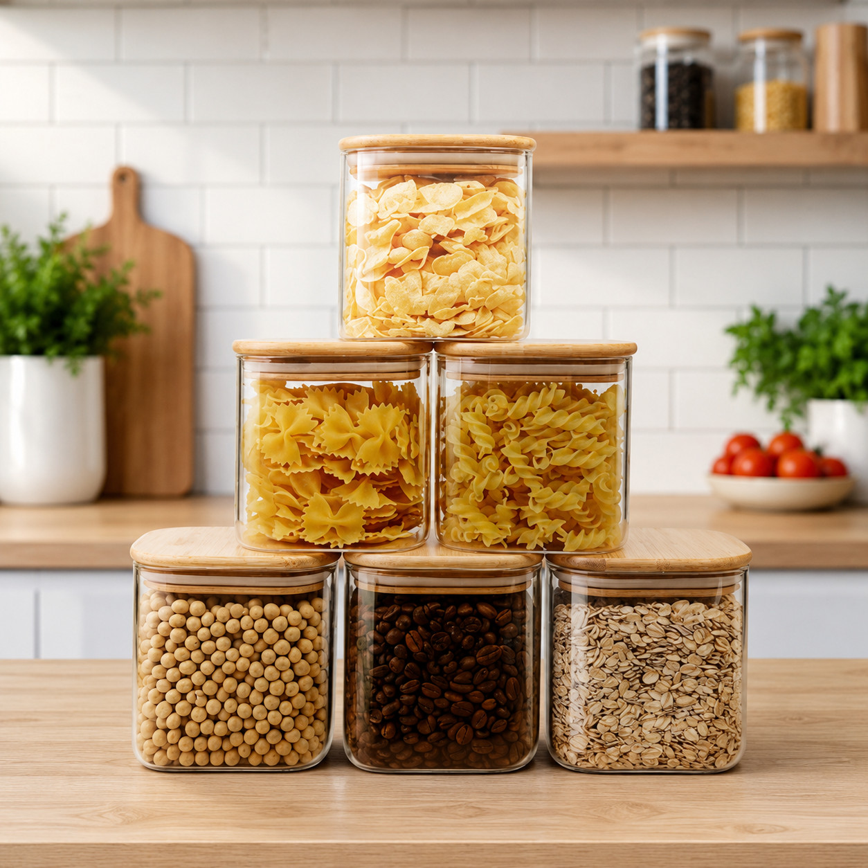 Chef's Counter Square Glass Jars with Bamboo Lids 27 FL OZ [Set of 6] gallery