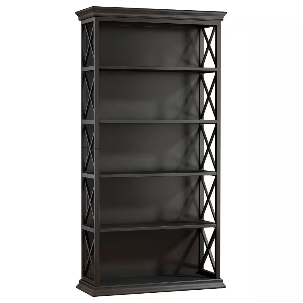 Eulas 70.9 In. Tall Black Engineered Wood 5-Shelf Etagere Bookcase Metal Frame, gallery