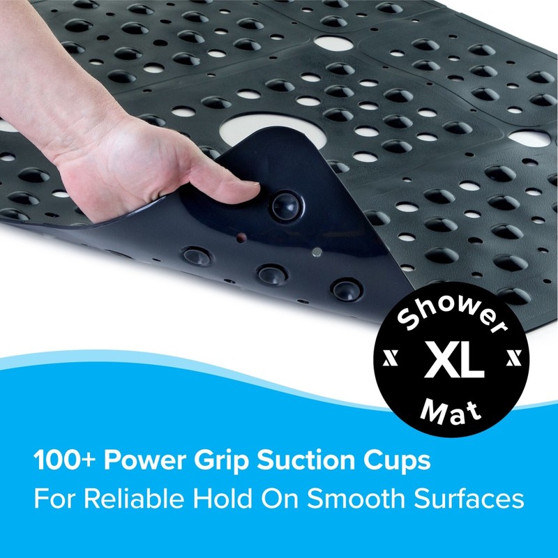 65% MORE COVERAGE! SlipX Solutions Solid Black Extra Large Shower Mat (27") gallery