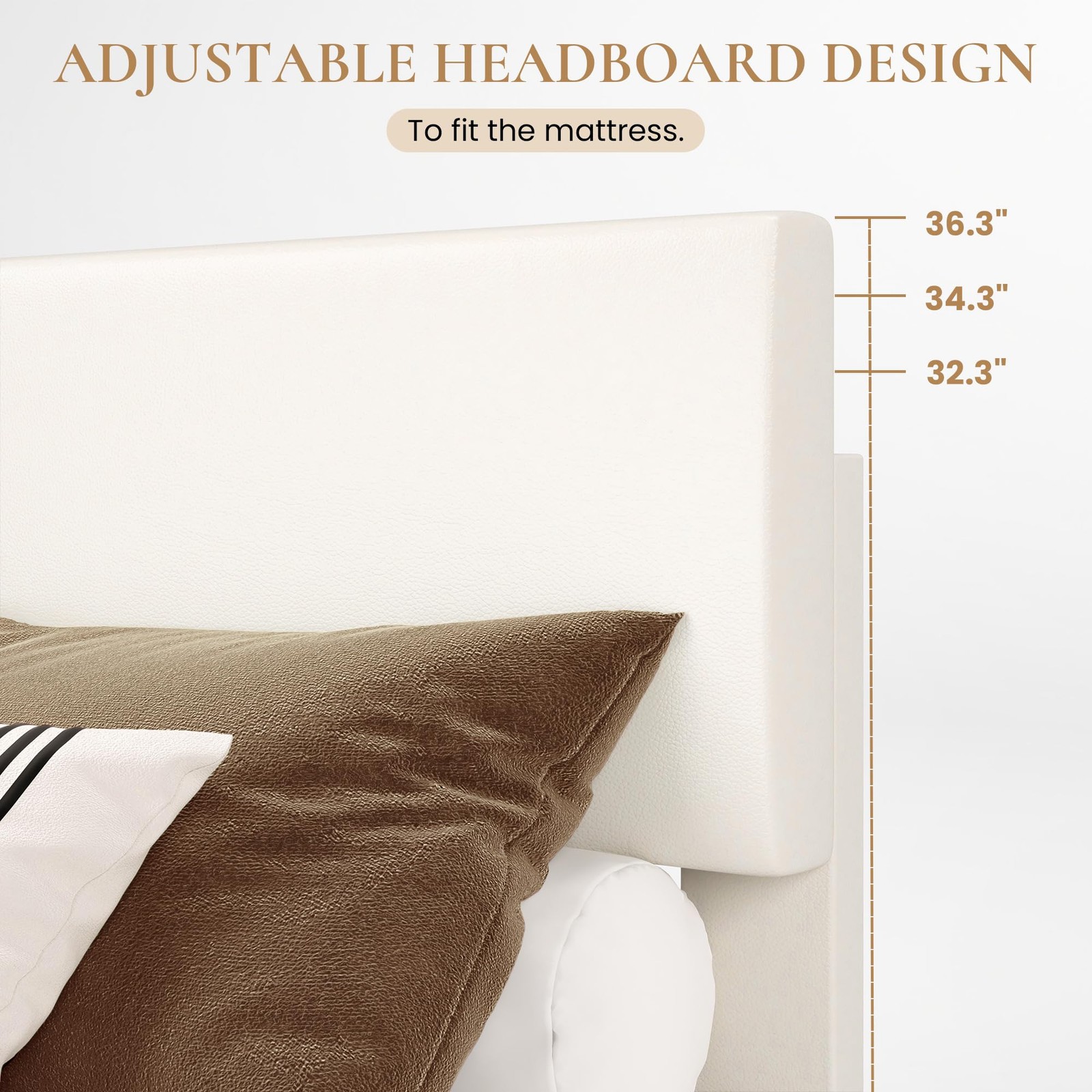Queen Bed Frame Adjustable Headboard Faux Leather Platform Off White CERLIN Size gallery