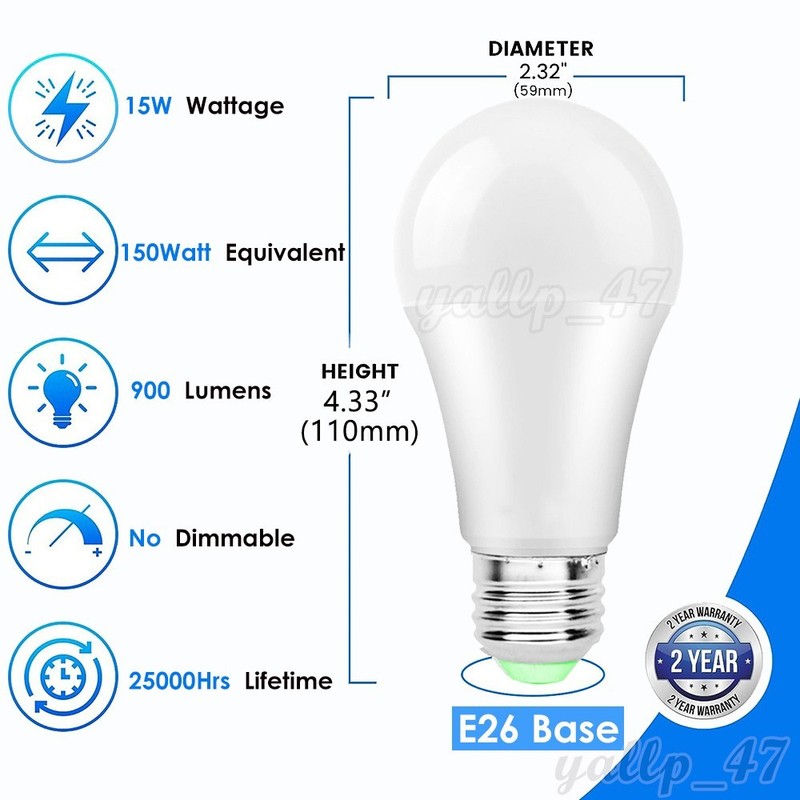 15Pcs A19 LED Light Bulbs E26/E27, 150W Eq, 900LM, 6000K for Bedroom Living Room gallery