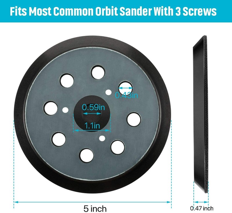 5" 8-Hole 3-Screw Hook and Loop Sanding Pad Orbital Sander Backing Replacement gallery