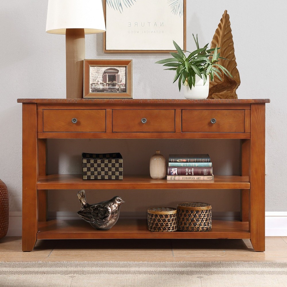 48'' Solid Pine Wood Top Console Table,Modern Entryway Sofa Side Table w/Drawer