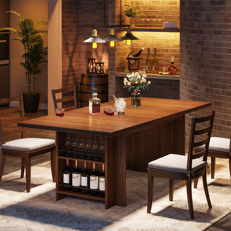 63" Rectangular Dining Table with Storage, Wood Dinner Kitchen Table for 4 to 6 gallery