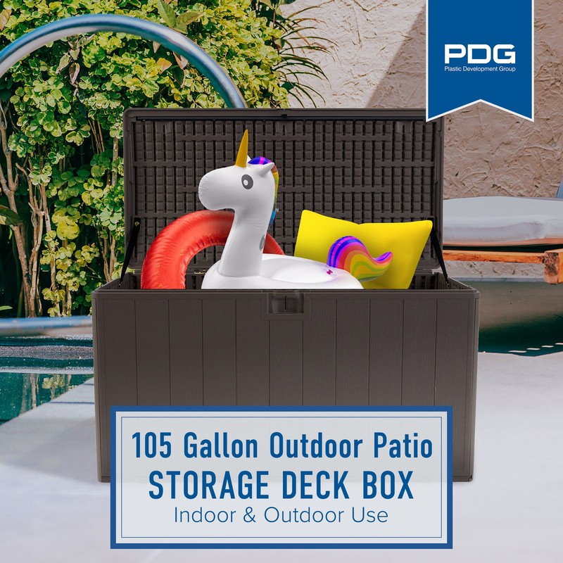 Plastic Development Group 105 Gallon Outdoor Patio Storage Deck Box, Driftwood gallery