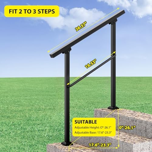 Handrails for Outdoor Steps, 3 Step Hand Rail Fit 2 or 3 Steps 3 steps Black gallery