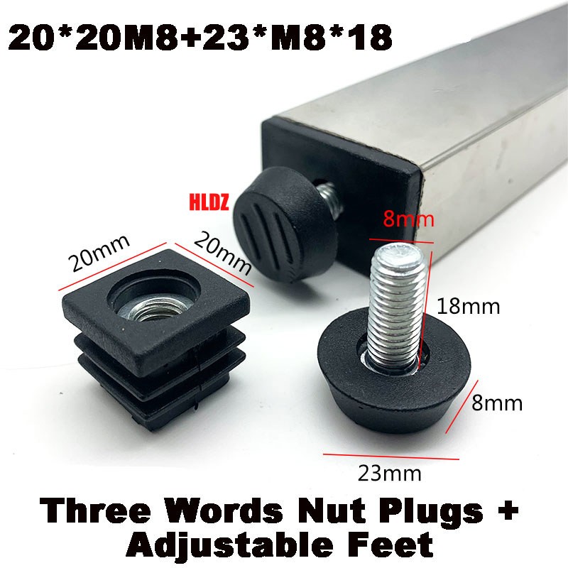 M8 Square Tubing Inserts End Caps Adjustable Table Foot Furniture Leveling Feet gallery