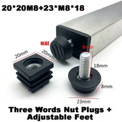 M8 Square Tubing Inserts End Caps Adjustable Table Foot Furniture Leveling Feet
