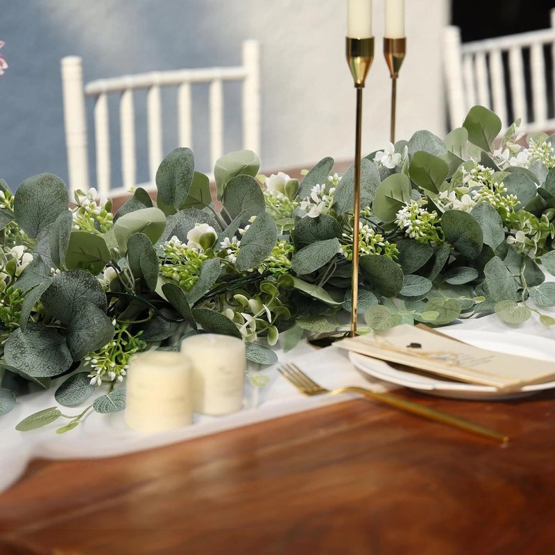 2x Artificial Eucalyptus Garland,Eucalyptus Leaves Table Greenery Garland Wreath gallery