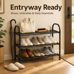 3-layer 3bar extendable shoe rack, saves space for storage, made of sturdy metal