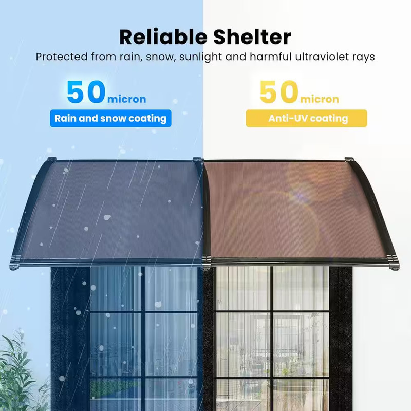 13 Ft. Polycarbonate Window Door Fixed Awning (11 In. H X 38 In. D) in Brown and gallery