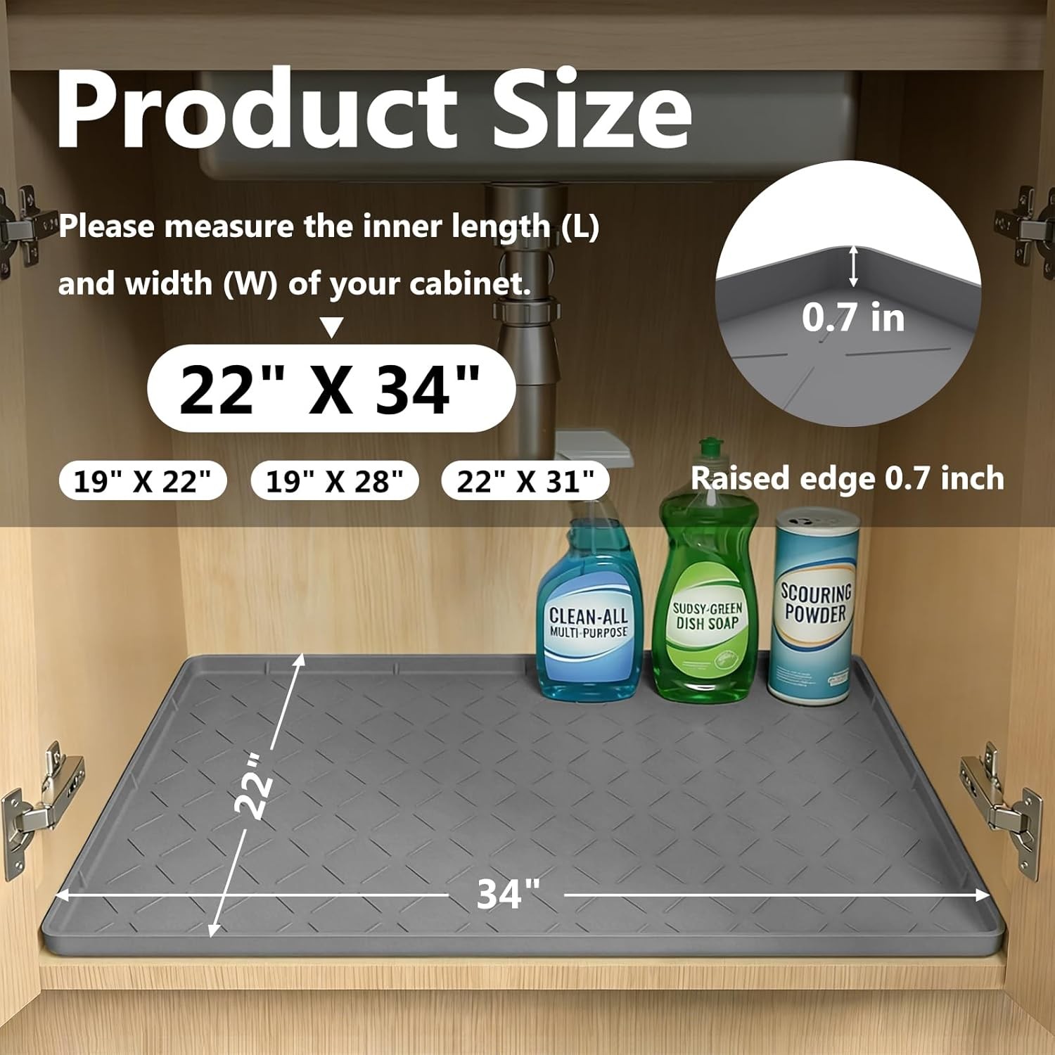 Under Sink Mats Kitchen Waterproof 34"X22" Undersink Protectors Silicone Mat gallery