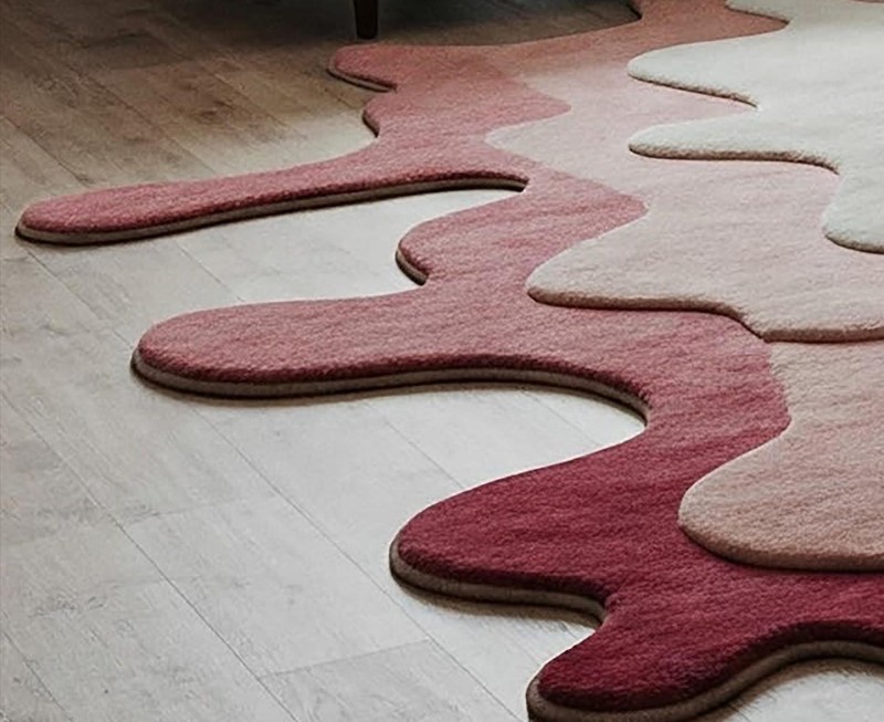 Irregular Shape Abstract Modern Area Carpet Pink Beige Hand Tufted Wool Rug gallery