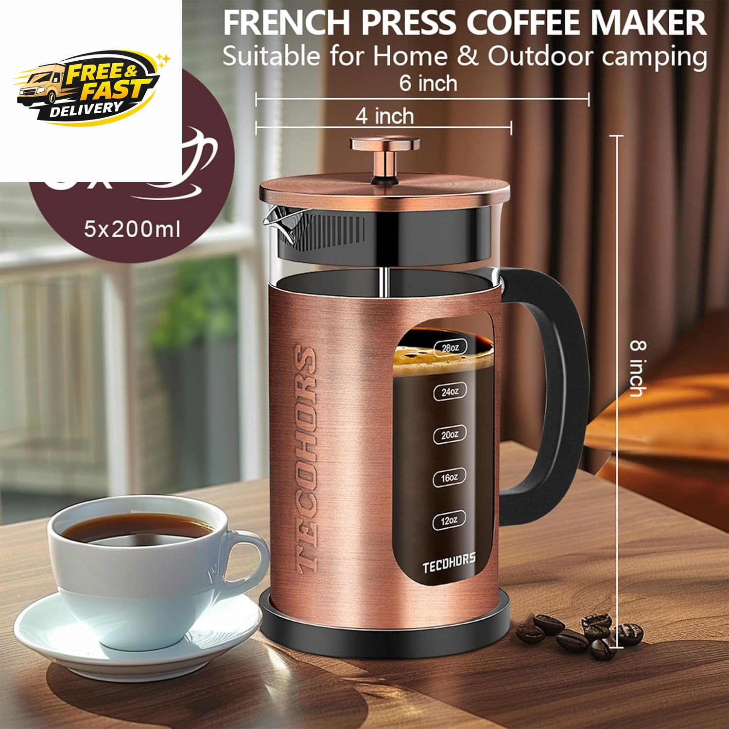 French Press Coffee Maker 34Oz / 1 Quart 304 Stainless Steel Coffee Press, gallery