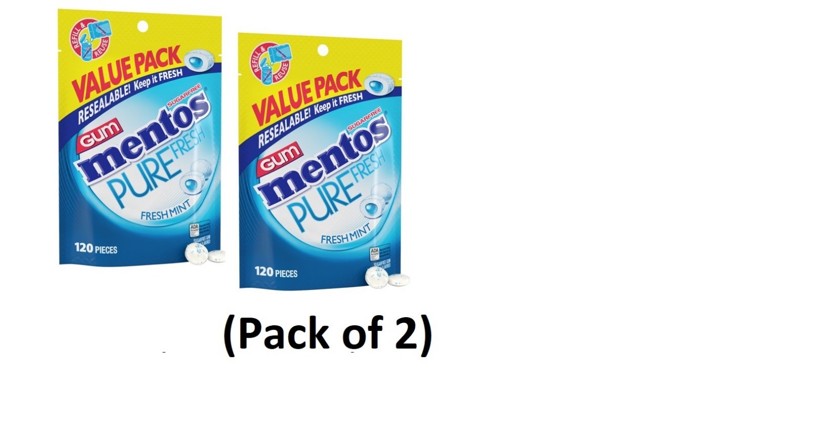 (PACK OF2) Mentos Pure Fresh Mint Sugar Free Gum Extra Value Pack 120 Count gallery