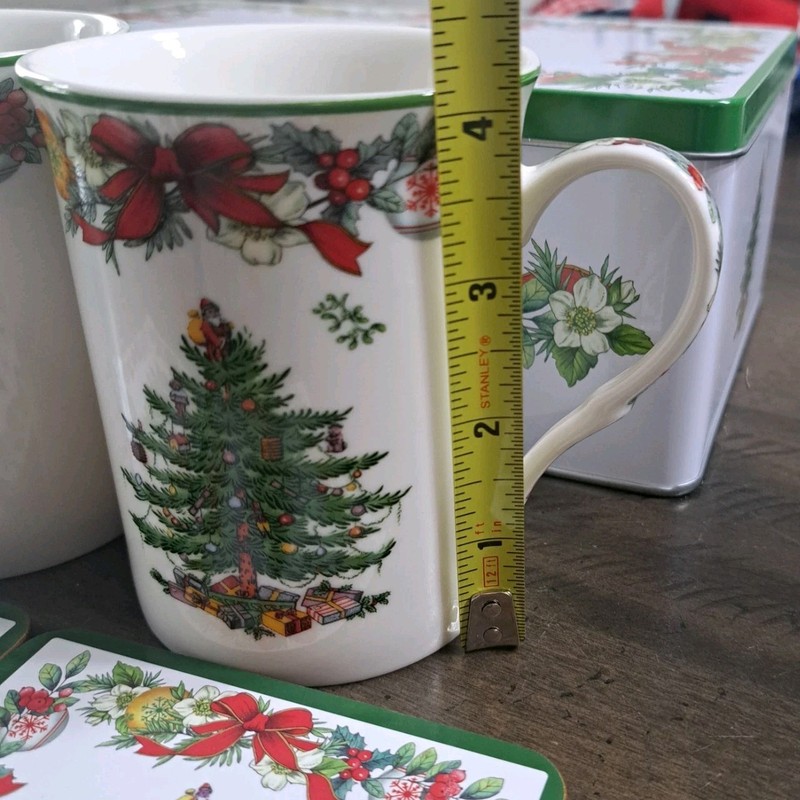 Spode Christmas Tree 5-Piece Set 2 Mugs, 2 Coasters, 1 Tin w/Lid New In Box gallery