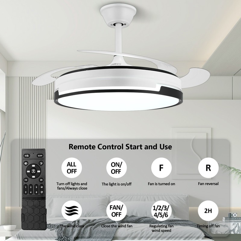42" Smart Retractable Ceiling Fan Light w/ 3-Color Dimmable LED Light & Remote gallery