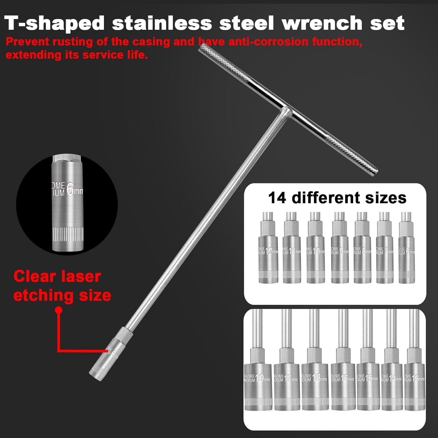 T-Handle Socket Wrench Set, 14PCS Metric Handle Wrenches - 6, 7, 8, 9, 10, 11, 1 gallery