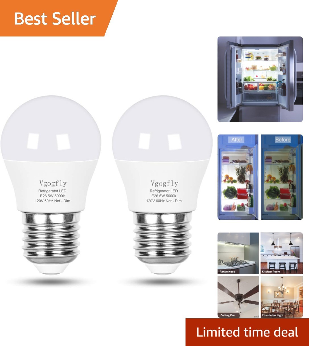 2-Pack LED Refrigerator Light Bulbs: Waterproof, 40W Equivalent, Daylight 5000K gallery