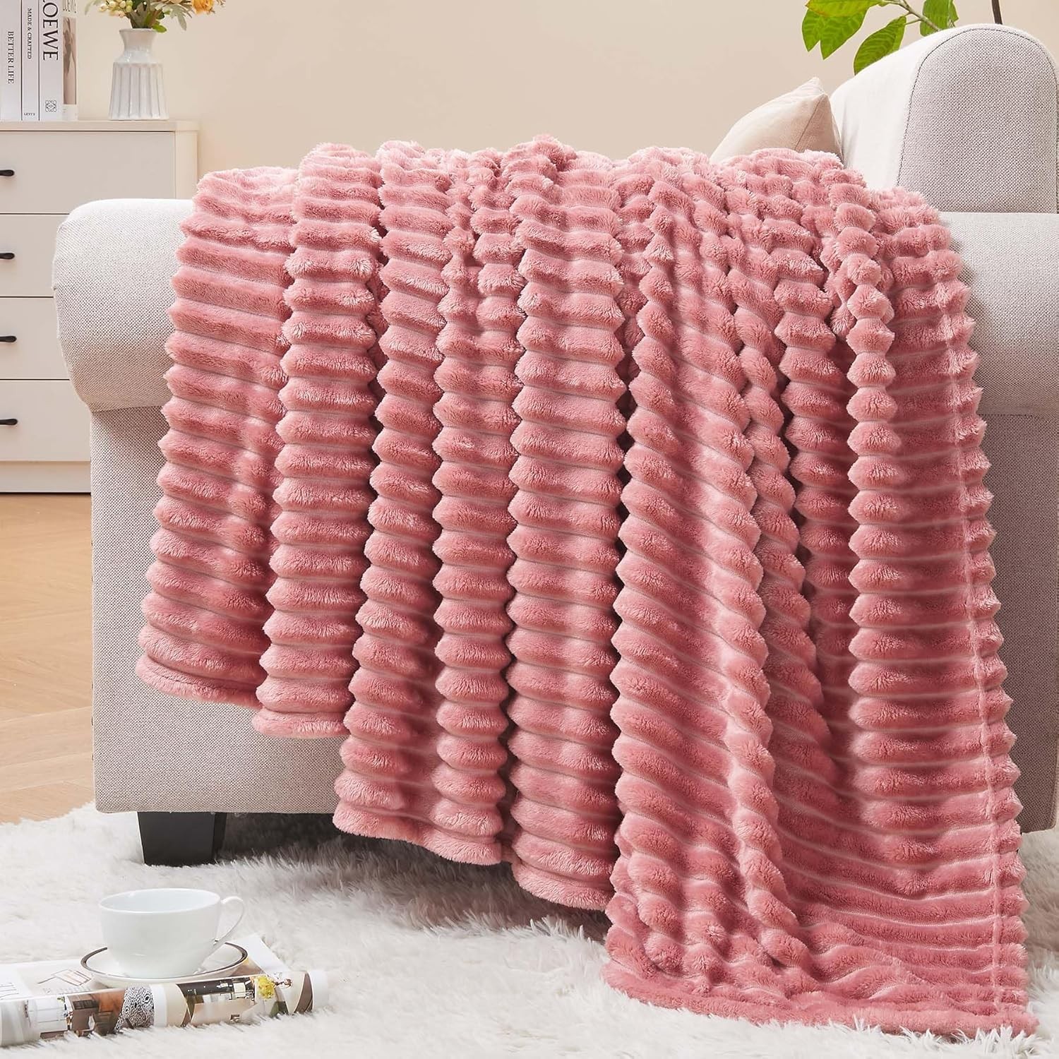 Fleece Throw Blanket for Couch – 3D Ribbed Jacquard Soft and Warm Decorative gallery