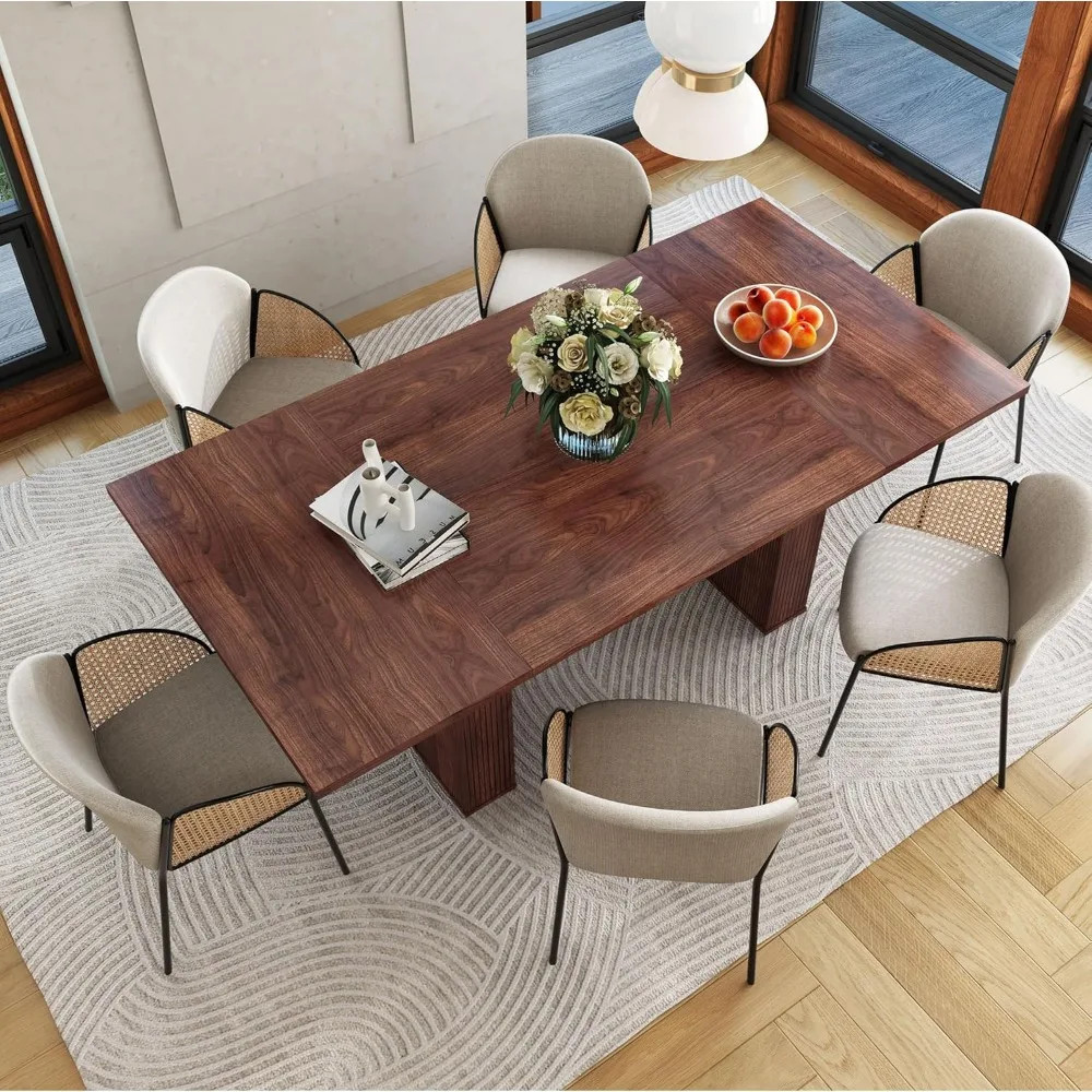 78 Inch Dining Table 6-10 People Modern Farmhouse Rectangular Kitchen Wood Base gallery