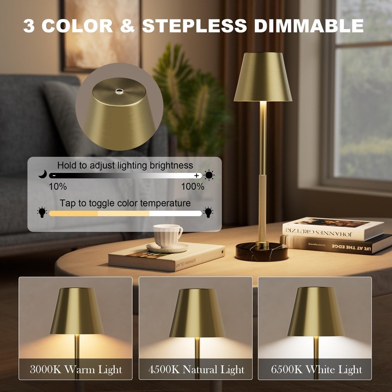 Cordless Table Lamp 2 Pack with Marble Base,5200mAh Battery Operated Lamp,IP5... gallery