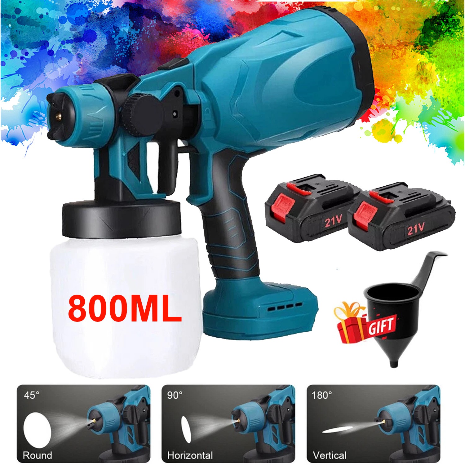 800W Cordless Electric Spray Gun High Power Paint Sprayer 2x 2200mAh Batteries gallery