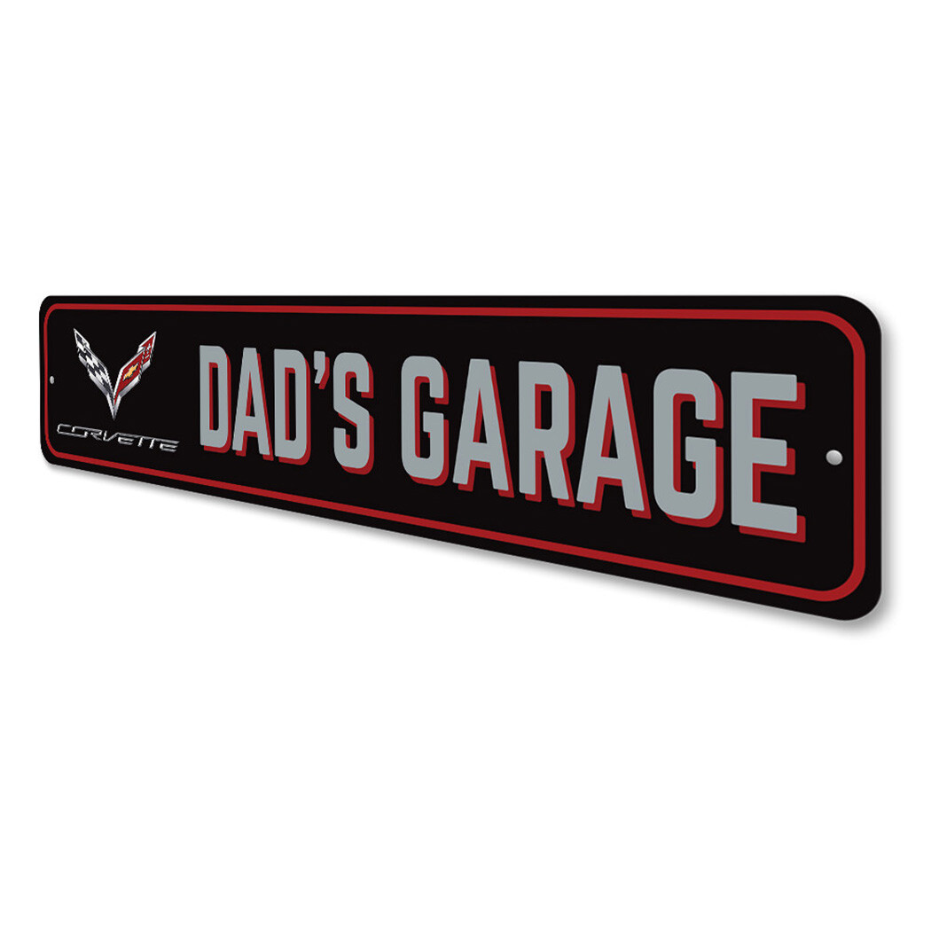 Corvette Dad's Garage Sign Personalized Aluminum Chevrolet Man Cave Wall Decor gallery