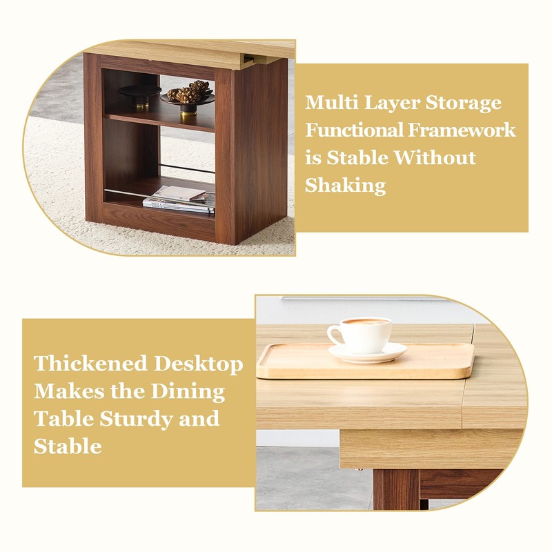 Expandable Dining Table w/storage space,59" to 71" kitchen Dining Table Walnut gallery
