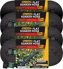 4 Pack Flat Soaker Hose 25FT for Garden Beds, Lightweight Drip Soaker Hose 100 f
