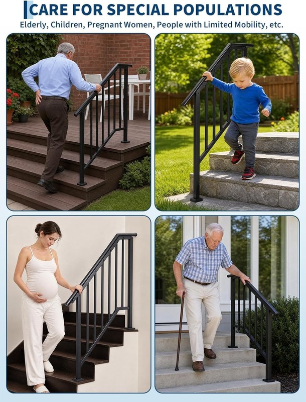 2/3/4 Steps Outdoor Handrails Adjustable Stair Handrail Railing with Balusters gallery