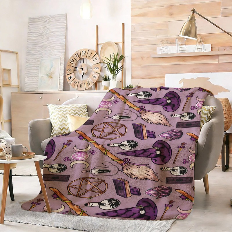 Witch Hat Crystal Magic Flannel Blanket Soft Cozy Tapestry Napping Travel Use gallery