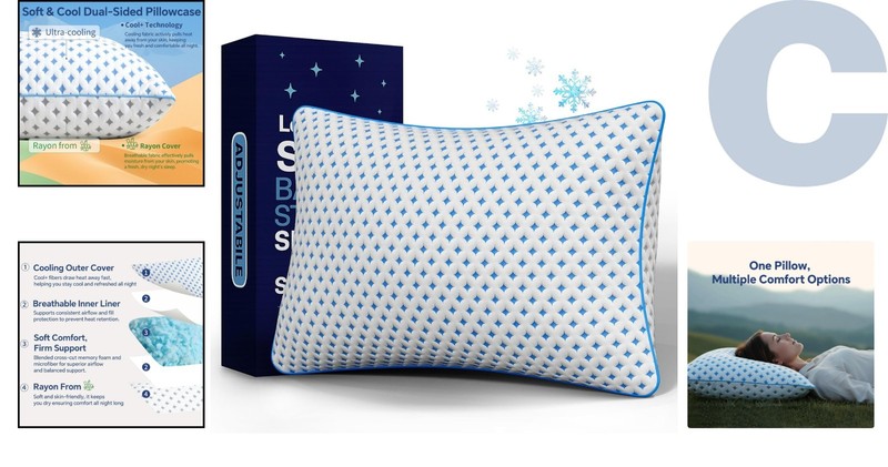Adjustable Memory Foam Cooling Pillow – Standard Size, Firm Support & Breatha... gallery
