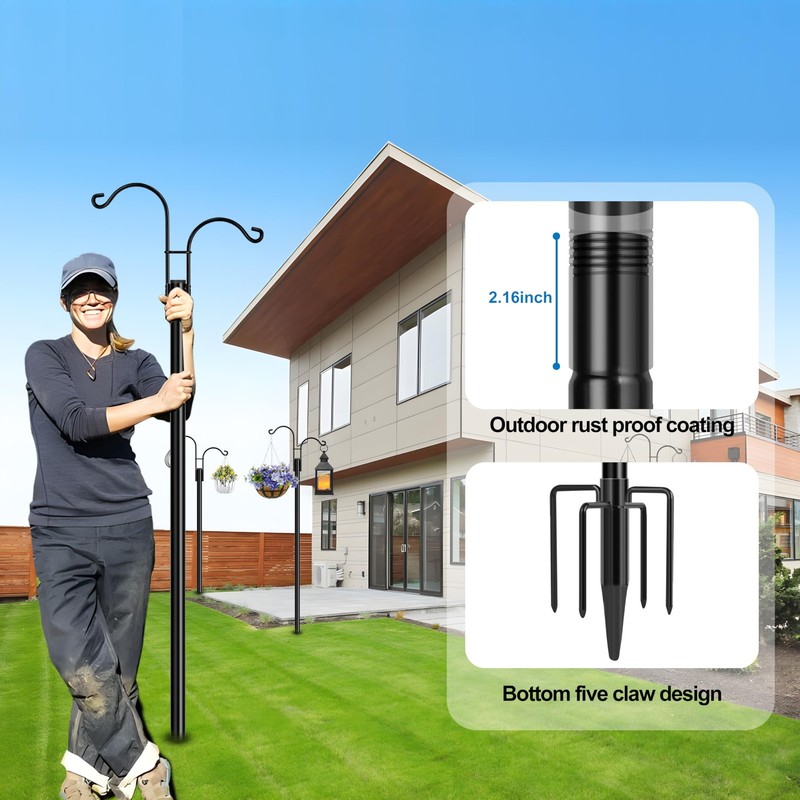 Ottsuls Double Shepherds Hooks for Outdoor, 2 Pack 108 INCH Bird Feeder Pole,... gallery
