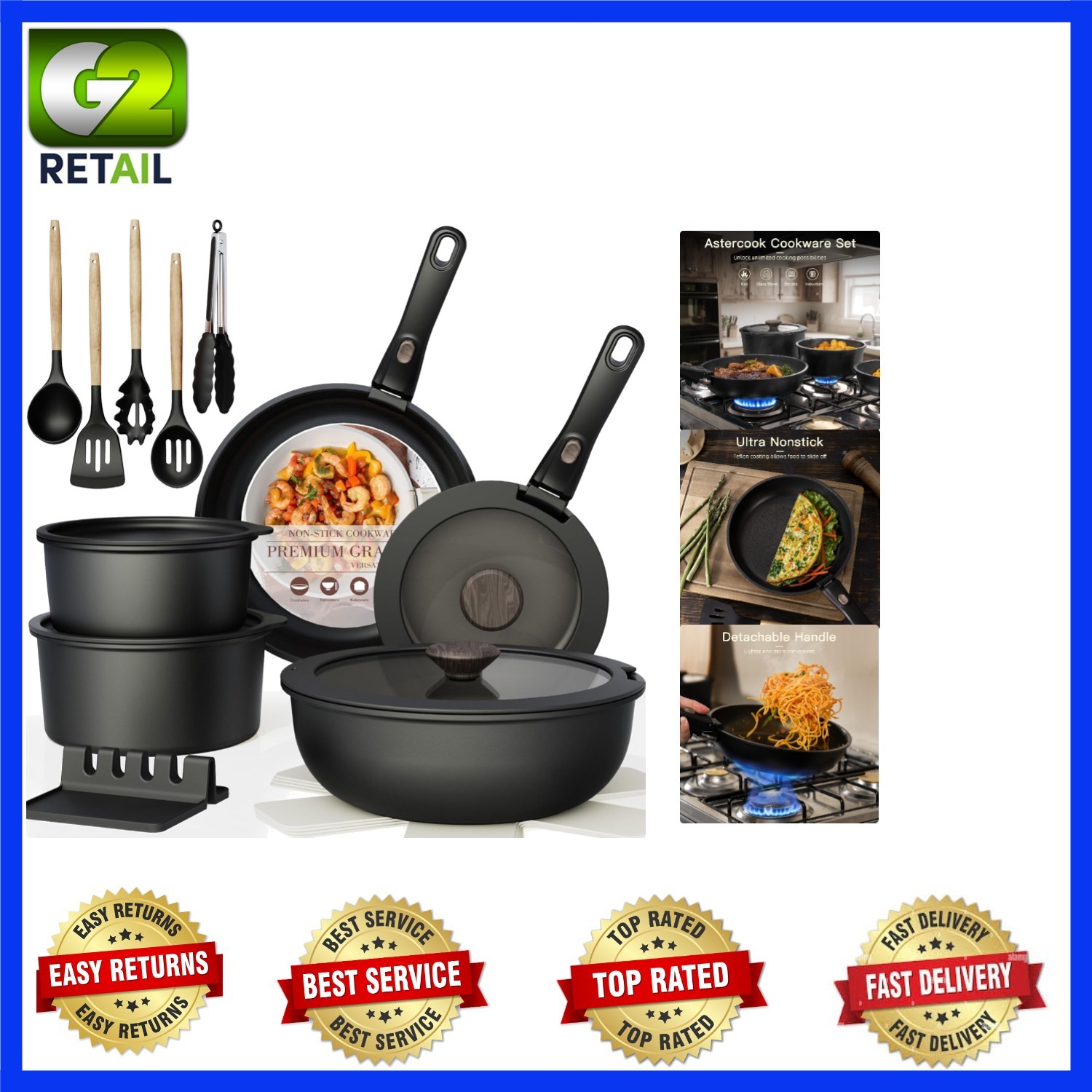 21-Pc Non-Stick Pots & Pans Set with Removable Handles for Easy Storage gallery