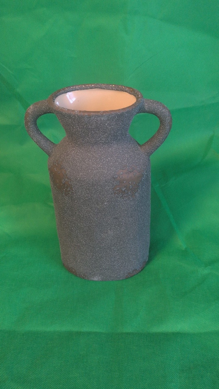 Rustic Textured Matte Gray Ceramic Vase with Two Handles gallery