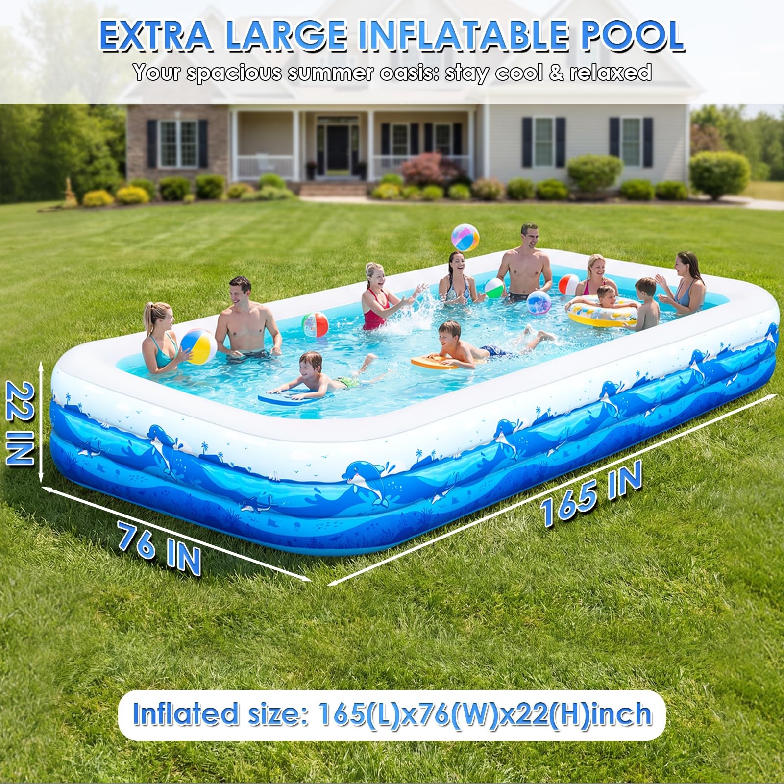 Extra Large Inflatable Pool for Adults, 165"x76"x22" Full-Sized Blow Up Pool ... gallery