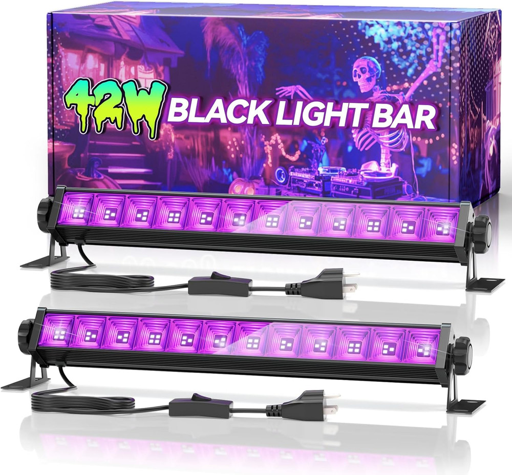 2 Pack 42W LED Black Light Bar, Blacklight with 6FT Cord+Switch+Plug, Glow in...