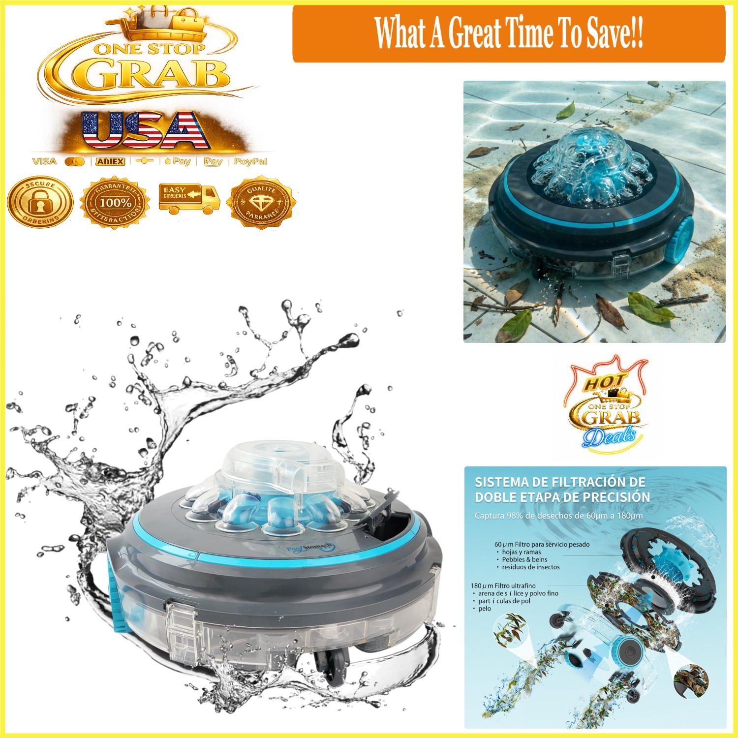Cordless 65 Robotic Pool Cleaner for Inground & Above Ground Pools 75 Min gallery
