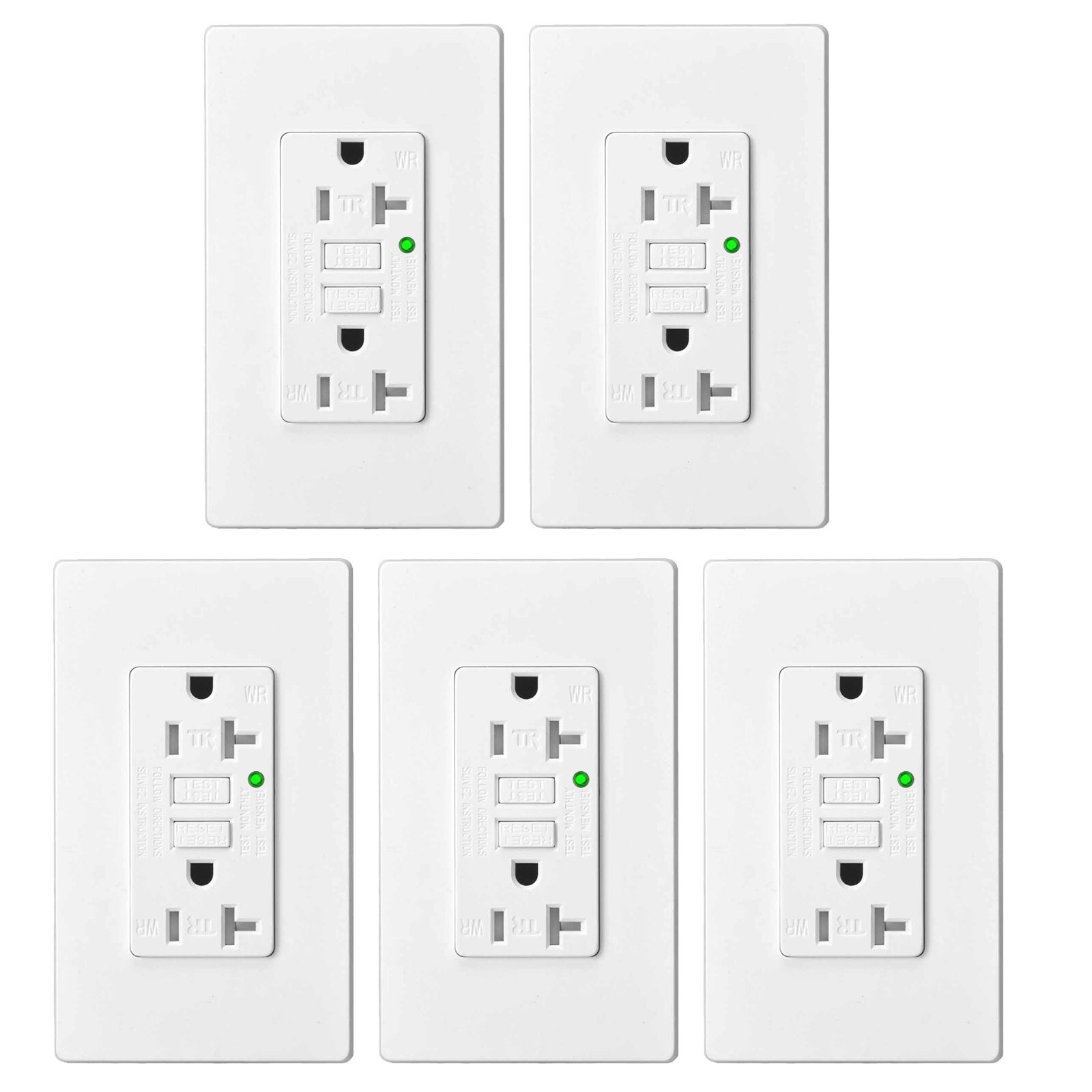 20A Self-Test GFCI Outlet Kitchen Bathroom Use WR TR LED Indicator ETL FCC 5Pack gallery