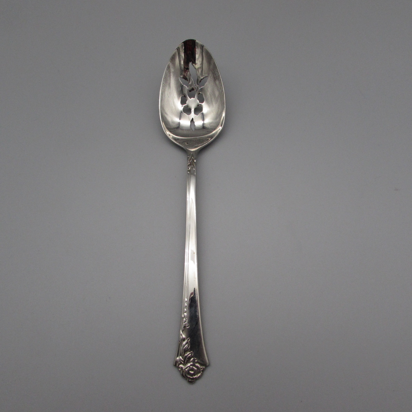 Oneida DAMASK ROSE Stainless Flatware Slotted Serving Spoon CUBE USA gallery