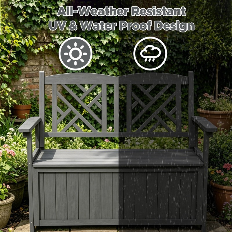Outdoor Storage Deck Boxes with Backrest Armrest ,Waterproof Patio Storage Box gallery