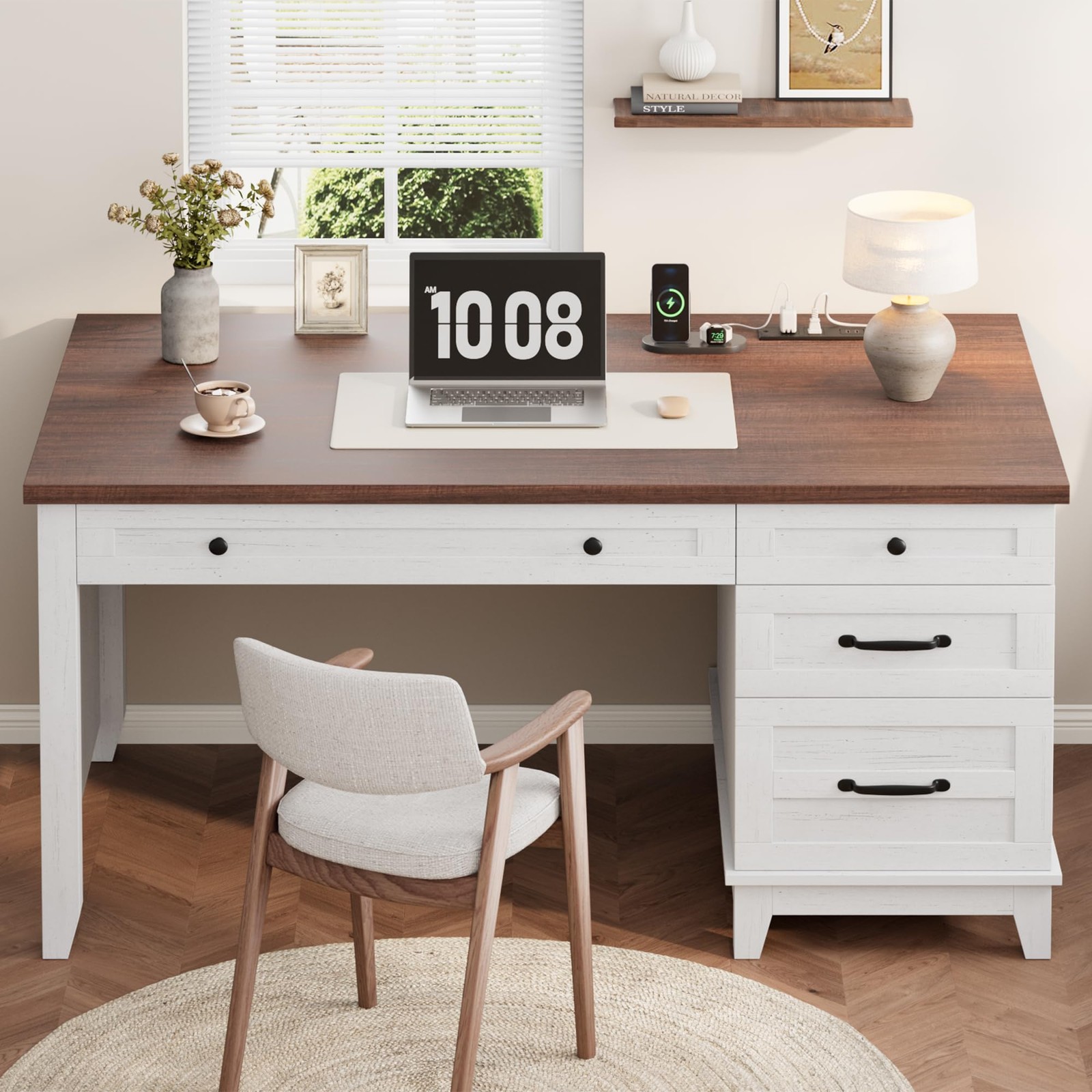 Executive Office Desk Wooden Computer Desk Desk With Drawers & Charging Station gallery