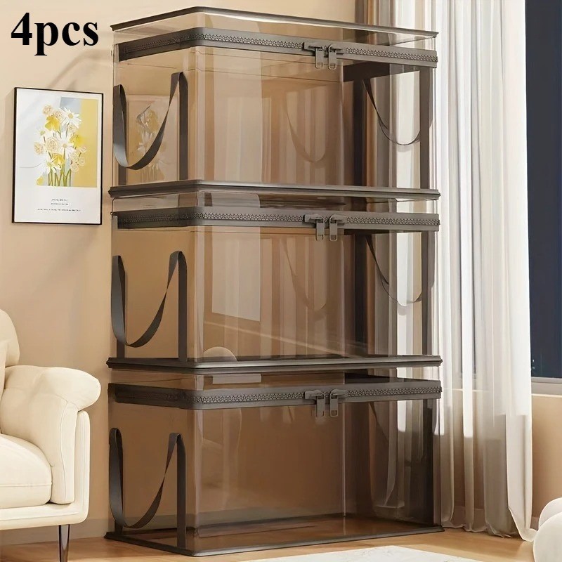 2-Pack Transparent Storage Boxes Foldable Plastic Organizer with Lid Large gallery