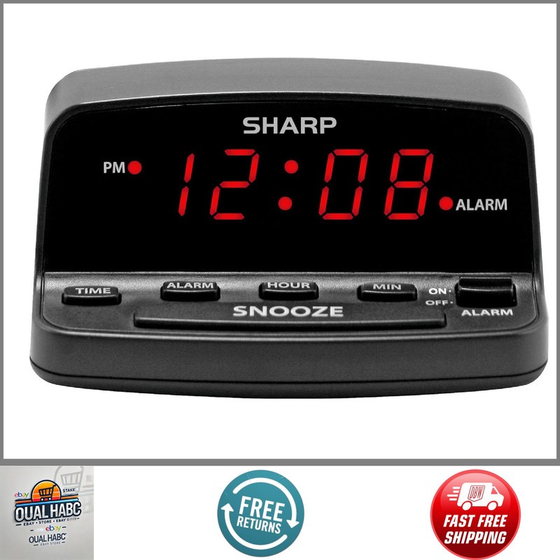 Sharp Digital Alarm Clock Black Red LED Display Easy Use Battery Backup gallery